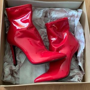 Jessica Simpson shiny red heeled booties